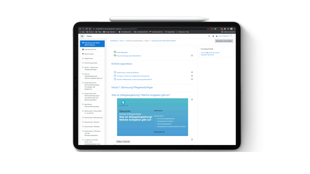 Testaccount Lernplattform 45a sgb xi